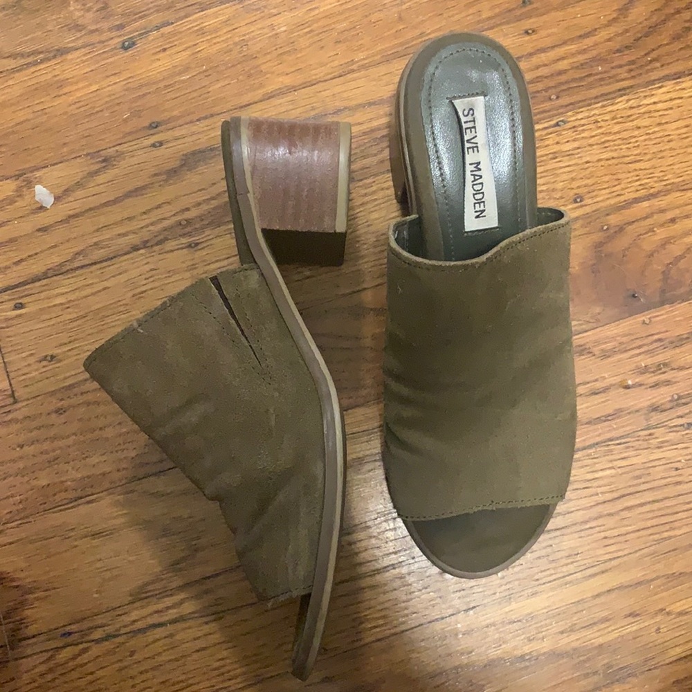 Steve Madden Rochelle Olive Green Suede Mules